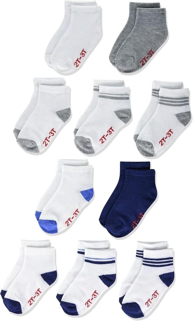 Hanes unisex-baby And Toddler Socks, Non-slip Grip Ankle Socks, Boys' and Girls', Multipacks (2-3T, White/Grey/Navy - 10 Pack)