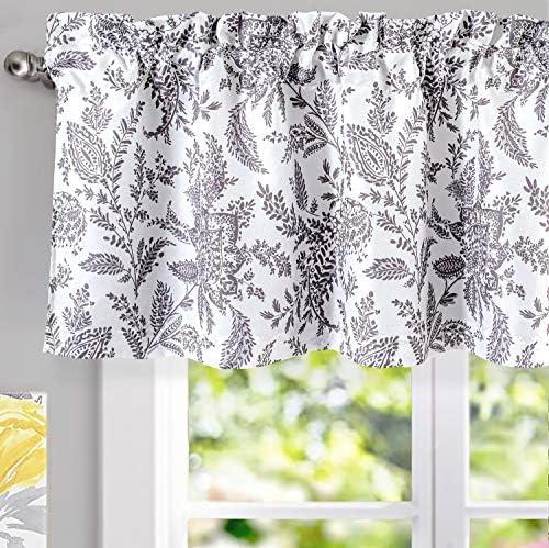 DriftAway Isla Paisley Floral Pattern Blackout Thermal Insulated Window Curtain Valance Rod Pocket 52 Inch by 18 Inch Plus 2 Inch Header Gray