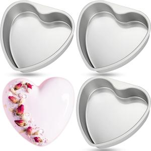 Mifoci 3 Pieces 10 Inch Heart Shaped Cake Pans Aluminum Cake Pans Silver Heart Baking Mold for DIY for Kitchen Wedding Party
