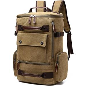 Vintage Canvas Backpack Casual Travel Rucksack 15.6inch Laptop Daypacks Hiking Camping Backpack (Khaki)