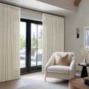 Pinch Pleated Linen 108 Inch Curtains 100 Inch Width for Living Room Light Filtering Beige Tan Flax Linen Memory Trained Extra Wide Patio Curtains for Sliding Glass Door Balcony Large Window 100x108