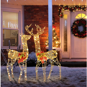 2 PCS Pre-lit Christmas Reindeer Family Deer Xmas Decoration with 200 LED Lights 27.60" x 14.40" x 43.20"