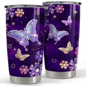 SANDJEST Purple Butterfly Tumbler Jewelry Style Butterfly Lover 20oz Tumblers with Lid Gift for Women Girl Daughter Sister Mom Christmas Birthday Present