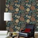 Yasinet Peel and Stick Wallpaper Boho Wallpaper Dark Blue Contact Paper Vintage Waterproof Removable Self-Adhesive Wall Paper for Bathroom/Bedroom/Shelves/Cabinet Vinyl 17.3  196.8  (Dack Blue and Clay Color)