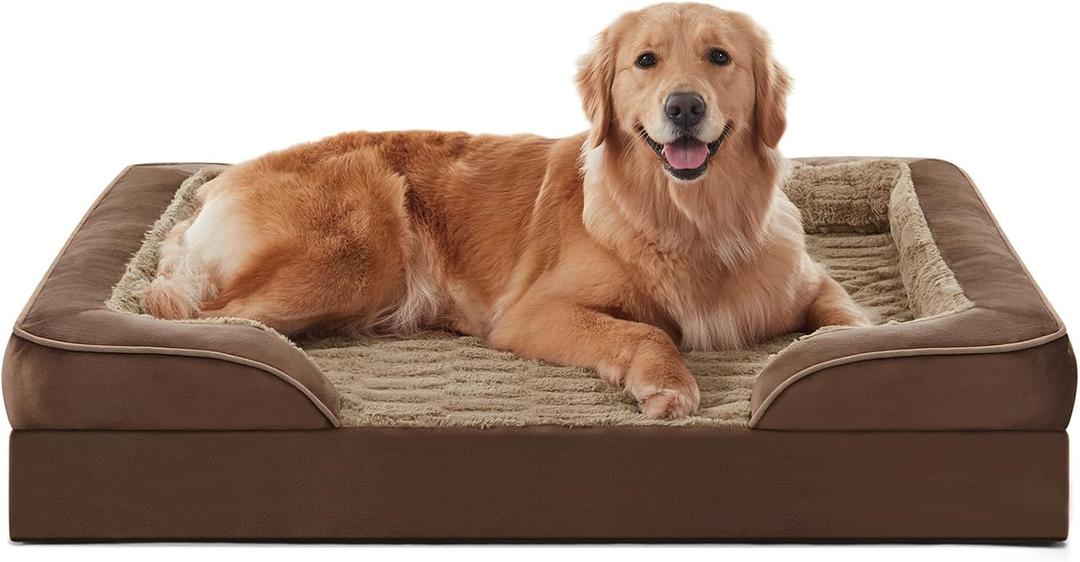 FURTIME Orthopedic Bed for Large Dogs, XL Washable Dog Beds Large Sized Dog, Comfy Supportive Foam Pet Couch Bed with Removable Washable Cover, Waterproof Extra Large Sofa Bed Foam and Nonskid Bottom (42.0''Lx32.0''Wx6.5''Th, Brown)