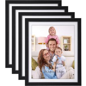 Giftgarden 8x10 Picture Frame Black with Mat, 9x11 Frames Matted to 8 x 10 Photos for Wall or Tabletop Decor, Set of 4