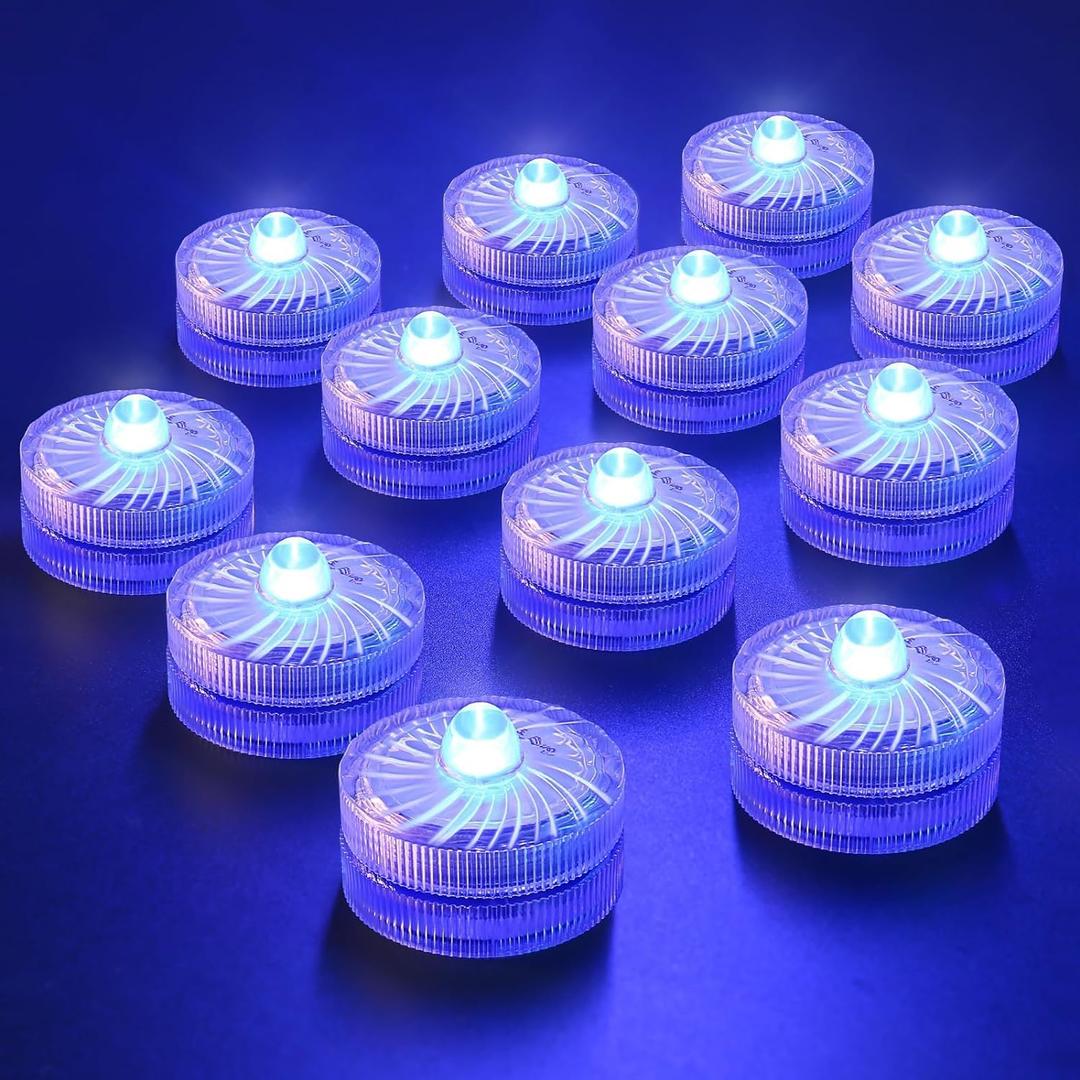 HL Submersible LED Light,Blue Small LED Light,100 Hours Waterproof Flameless Led Lights Battery Powered for Wedding Home Vase Festival Party Decoration 12pcs (Built-in 24 Batteries) (12pack)