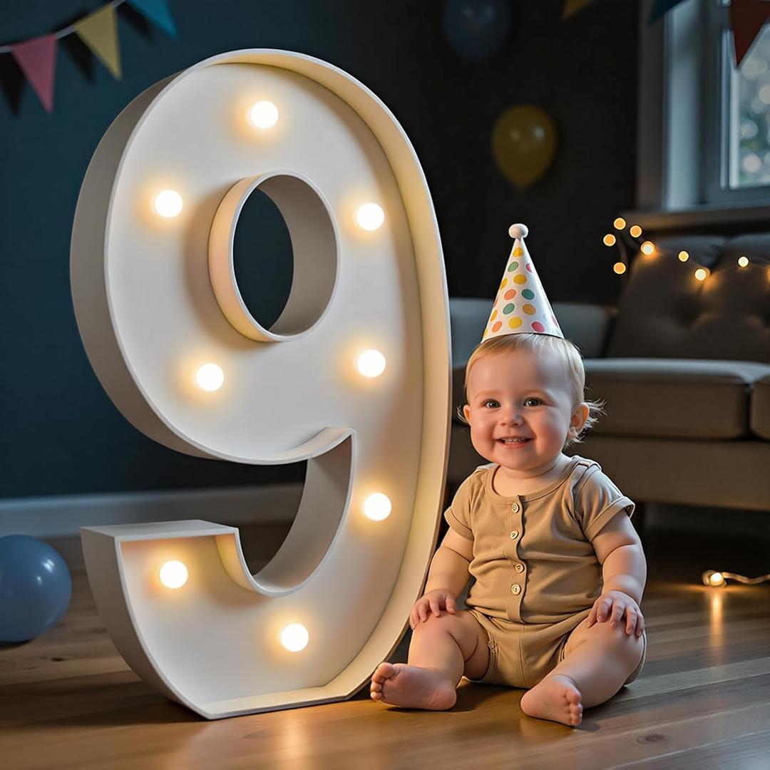imprsv Marquee Numbers, 3FT Light Up Number for 9th Birthday Party Decorations, Mosaic Numbers for Balloons, Large Cardboard Sign, Nine Balloon Frame, Number Blocks Birthday Party