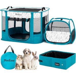 Portable Cat Playpen with Litter Box, Cat Enclosure for Camping, Cat Recovery Playpen After Surgery, Foldable Indoor Outdoor Pet Tent for Cats Rabbits Puppies (Peacock Blue)
