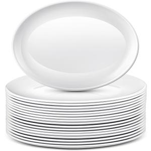 Dandat 24 Pack 14" Large Serving Platters Set Oval Trays White Plates Serving Dish for Wedding Party Restaurant Home Cookie, Snack, Fruit, Veggie, Steak, Burger, Casserole