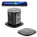 Jgstkcity Pop Up Countertop Outlet with 15W Wireless Charger,20W USB C Ports,Flush Mount Tamper Resistant,Recessed Grommet Receptacle,4 USB 4 Outlets,15A,1875W,ETL Listed,3.15in Hole 6FT-20W USB Ports, Black