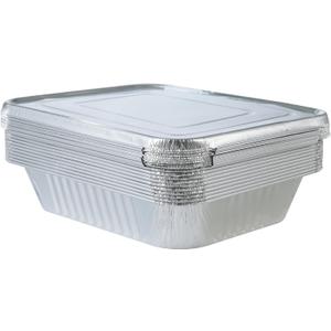 Aluminum Pans With Lids 9x13 [10 Sets] Aluminum Foil Pans Trays With Lids - Half Size Tin Foil Disposable Pans For Baking, Cake Serving Dishes, Roasting, Heating, Serving & Lining Steam-Table Trays
