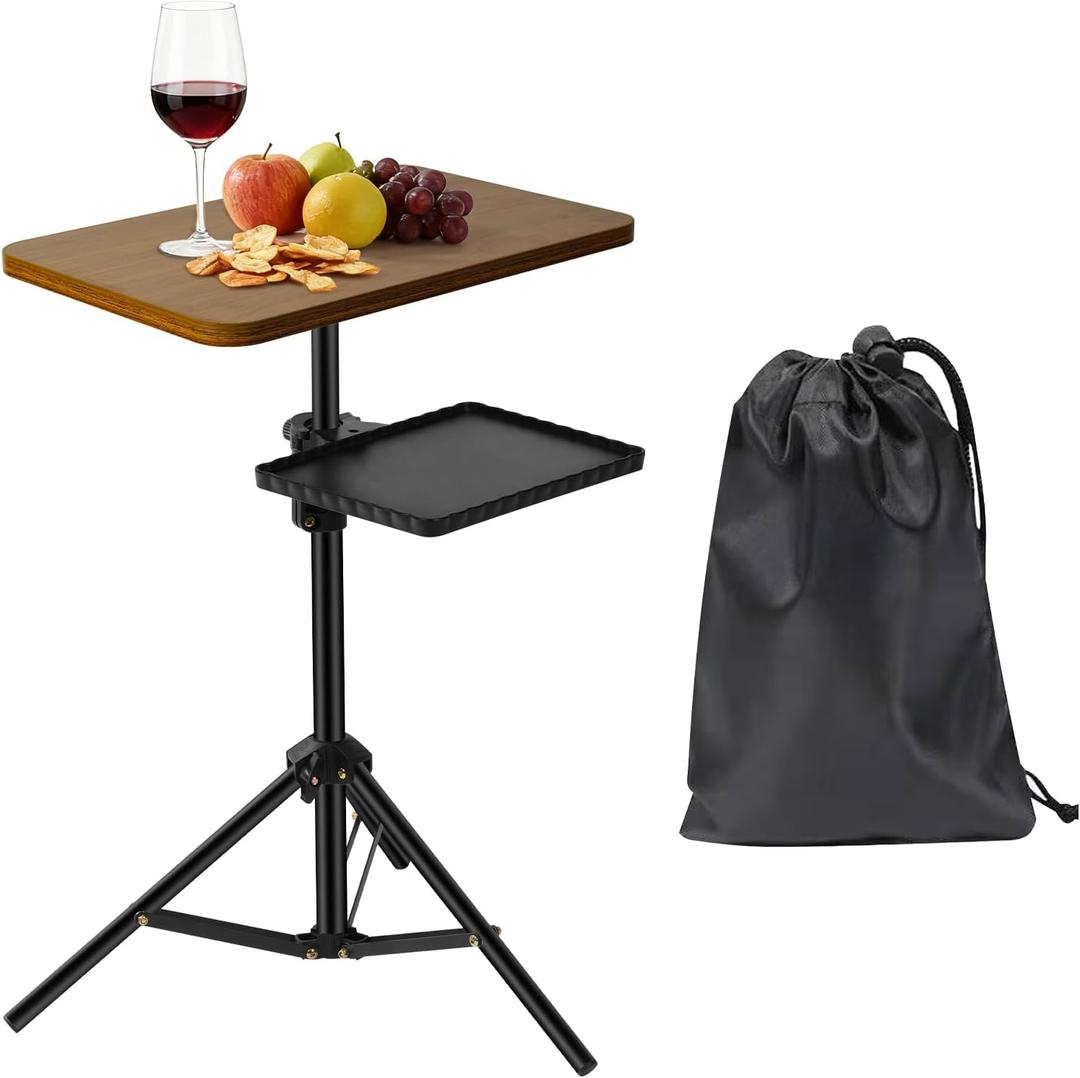 Tinysun Adjustable 2-Tier TV Tray Table, Folding Portable Couch Tray with No Assembly Required, Armrest Snack Table for Sofa Bed & Laptop Use, Multi-Surface Side Table for Living Room (Brow)