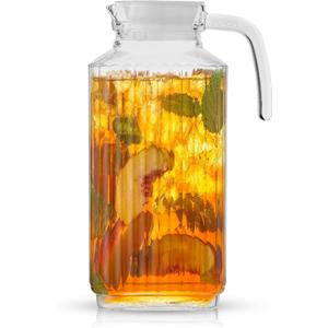 JoyJolt 60oz Glass Pitcher with Lid (2 Lids) - Beverage Serveware and Storage Container for Cold Drinks and Liquids. Juice Container, Water Jug, Fridge Pitcher for Iced Tea or Milk