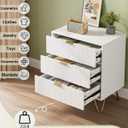 White Dresser for Bedroom, Modern Fluted 3 Drawer Dresser with Storage, Dresser Chest of Drawers with Gold Handles for Bedroom, Living Room, Closet, Hallway, 15.8" D x 23.6" W x 27.6" H