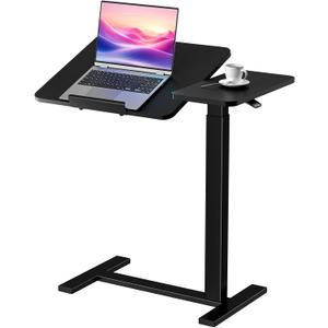 DUMOS Adjustable Bedside Overbed Table with Wheels, Black, 27.5" x 15.7" x 43.3"