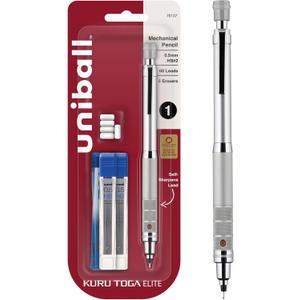 uniball Kuru Toga Elite Mechanical Pencil Starter Kit, 0.5mm, HB #2, Silver Barrel, 1 Pack