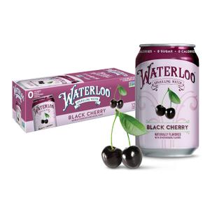 Waterloo Sparkling Water, Black Cherry Naturally Flavored, 12 Fl Oz Cans (Pack of 12) Zero Calories and Zero Sugar or Sweeteners (EXP 05/04/27)