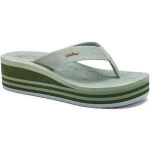 ONCAI Women’s Platform Flip Flops Trendy Dressy Womans Summer Wedge Sandals with Comfortable Flatform Walking Outdoor Rubber Soles (US Size 8.5, Green)