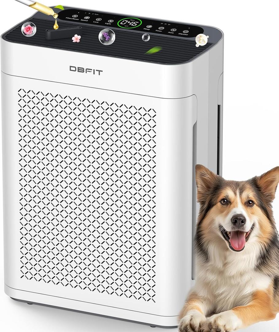 Air Purifiers for Home Large Room up to 3000sq.ft, DBFIT HEPA Double-Sided Air Purifier with Washable Filter, PM 2.5 Display Air Quality Sensor, Air Cleaner for Bedroom, Dorm Room, Pets, Office, AP300 (White)