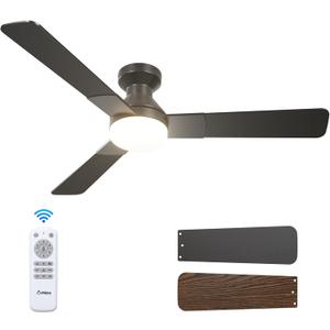 Amico Ceiling Fans with Lights, 52 inch Low Profile Ceiling fan with Light and Remote Control, Flush Mount, Reversible, 3CCT, Dimmable, Noiseless, Black Ceiling Fan for Bedroom, Indoor/Outdoor Use