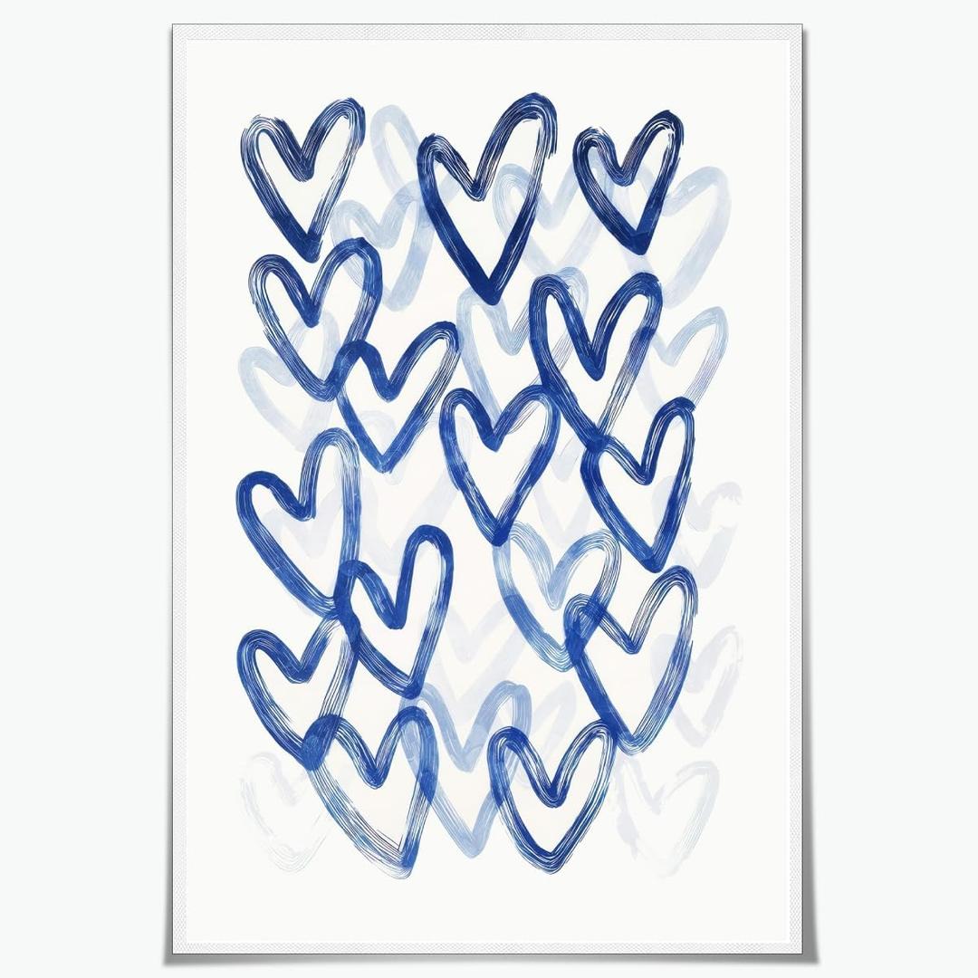 Trend Blue Preppy Heart Wall Art Minimalism Abstract Canvas Print Aesthetic Room Decor Kids Bedroom Painting Preppy Abstract Posters Blue Aesthetic Nursery Decor 16x24inch Unframed (24L" x 16W")
