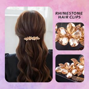 XIMEO Fancy Hair Clips for Women – Champagne Flower Crystal Rhinestone Hair Accessories, Elegant Wedding & Party Barrettes, Sparkly Hairpins for Bridesmaids & Gifts
