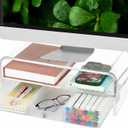 OPNICE Acrylic Clear Desk Organizers and Accessories, 2-Tier Computer Monitor Stand Riser with Drawer, Laptop Stand, Office Desk Accessories for Office Supplies, Transparent (Transparent 1-Pack)