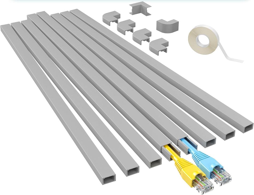 Yecaye 125in Grey Cord Hider - One-Cord Channel Cord Cover on Wall - Cable Management Kit - Wire Covers for Cords - Cable Raceway - 8X L15.7in W0.59in H0.4in, CMC03 Grey (Small)