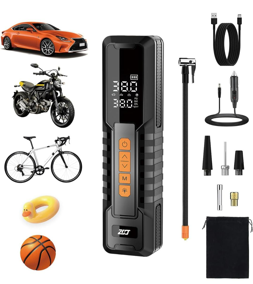 150PSI Portable Tire Inflator, Cordless Air Compressor Pump with 6000mAh Battery, Intelligent LCD Display, Auto Shut Off, for Car, Motorcycle, Bicycle, Balls and Sports Equipment