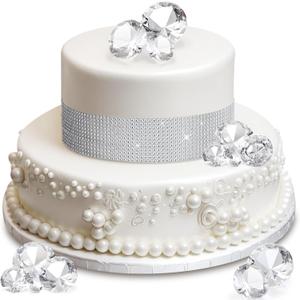 Teenyyou 21 Pcs Diamond Cake Topper Set Denim and Diamonds Party Decorations 20 Pcs Fake Diamonds 2.2 yd x 1.6 Rhinestone Ribbon for Wedding Birthday Party Cake Decor DIY Craft