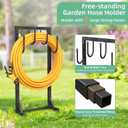 Garden Hose Holder Reel, Upgraded Metal Hose Reels Holds 150ft Hose with 4 Large hooks, Heavy Duty Freestanding Water Hose Holders, Detachable Hose Storage Hanger for Outside