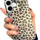 Srddty Compatible with iPhone 16 Case with Leopard Print, Cute Cheetah Retro Aesthetics Design for Girls Women, Clear Soft Bumper Hard Back Slim TPU Shockproof Matte Protective Phone Cover (Brown)