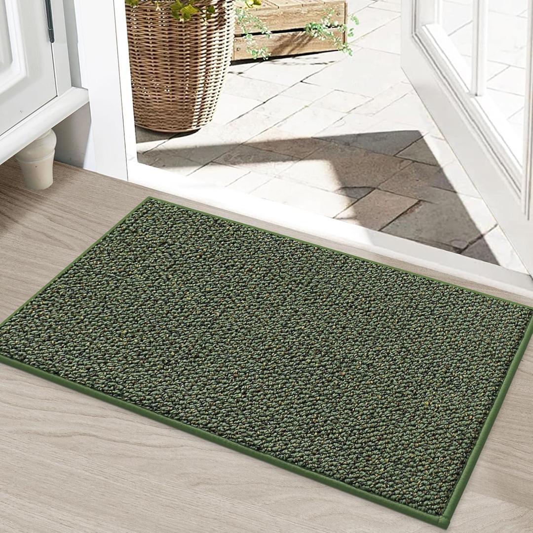 BEQHAUSE Dirt Trapper Door Mat 20" x 32", Non-Slip Washable Doormats Entrance Mat, Dirt Resistant and Absorbent Welcome Mat, Low Profile Floor Mats for Front Back Door and Entryway, Green (1'8" x 2'8" (Rectangular)