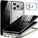 Metal Titanium Privacy Case for iPhone 17 Pro Max, Built-in Privacy Screen Protector & Camera Lens Protector, Magnetic Adsorption Double Sided Tempered Glass Anti Peep Anti Spy Cover for Men Women