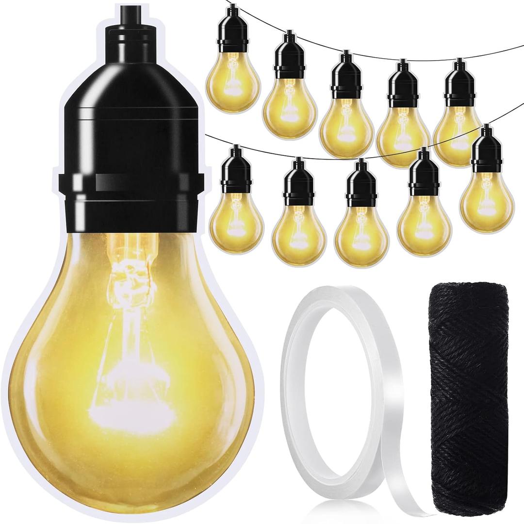 Outus 72 Pieces Light Bulbs Cutouts Bulletin Board Decorations Industrial Chic Room Decor with Double-Sided Tape and Black Twine, Banner Home Birthday Festive Event Holiday Party(Warm Color)