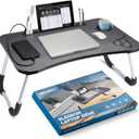 Slendor Lap Desk with Cup Holder, Foldable Laptop Table for Bed, Portable Bed Desk for Laptop and Writing, Computer Tray with Tablet Slot, Notebook Stand Reading Holder for Couch Sofa Floor,Black