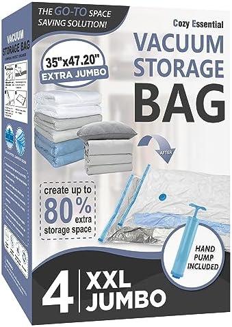 4 Pack XXL Jumbo Vacuum Storage Bags, Extra Large Vacuum Seal Bags for Comforters, Bedding, Blanket Storage, Giant Space Saver Bags for Huge Stuffed Toy(47.2x35 in)