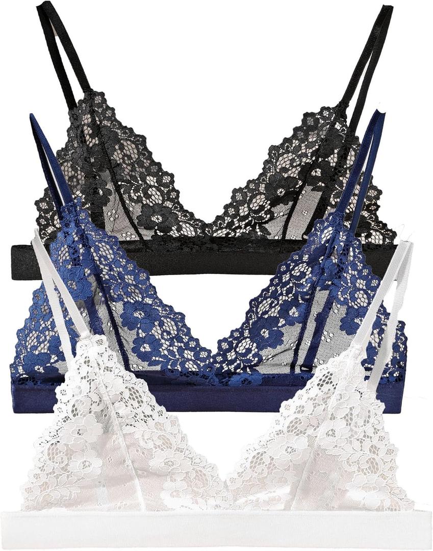 Womens Bra No Underwire Lace Unlined Demi Triangle Bralettes, L
