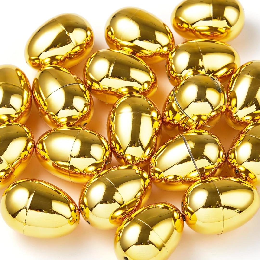 JOYIN 36Pcs Gold Easter Eggs, 2.3" Metallic Plastic Empty Eggs Fillable for Easter Hunt Supplies, Basket Stuffers, Toys Filling Treats, Party Favor