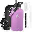 Insulated Water Bottle 64 oz, Triple Wall Vacuum Stainless Steel (Cold for 48 Hrs), Leak Proof & Non-BPA, Half Gallon Water Flask Jug with Paracord Handle & Straw Spout Lids, Lilac