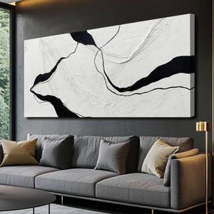 MLART99 White Abstract Canvas Wall Art Modern Artwork Black Line Prints Textures Picture for Walls Art Posters for Office Bedroom Home 29x58 Inch
