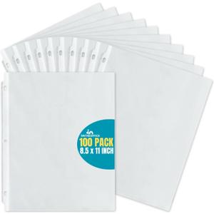1InTheOffice Heavyweight Sheet Protectors 8.5 x 11, Plastic Sleeves for 3 Ring Binder, Clear, Top Load, 100 Pack