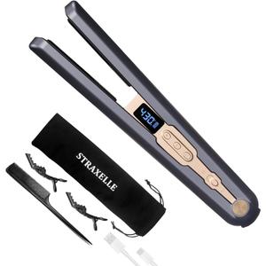 Cordless Hair Straightener, 10000mAh Rechargeable Flat Iron Portable Travel Straightener with Negative Ion, LED Screen & 3D Floating Plates, 2 in 1 Straightener and Curler (Dark blue + Gold)