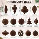 18Pcs Velvet Christmas Tree Ornaments Set, Brown Flocked Hanging Christmas Balls Ornaments, Shatterproof Decorative Hanging Balls Vintage Decorations Assortment for Xmas Tree Holiday Home Party Decor
