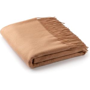Velanio Cashmere 100% Cashmere Throw Blanket with Fringe 60 x 54 Inch Super Soft Warm for Home, Travel Sofa Bed (Camel) (Large)