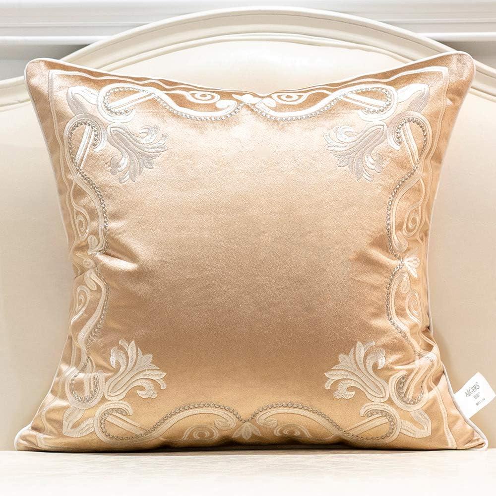 Avigers 20 x 20 Inch European Cushion Cover Luxury Velvet Home Decorative Embroidery Petunias Pillow Case Pillowcase for Sofa Chair Bedroom Living Room, Beige