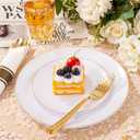KIRE 350 PCS White and Gold Plates Disposable - Elegant Dinnerware Set of 50 Guest, White Plastic Plates With Gold Rim, Pre Rolled Napkins with Silverware & Cups for Party/Wedding/Mother's Day