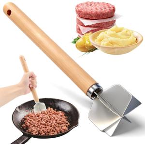 304 Stainless Steel Meat Chopper, Food Grade 6-Blade Ground Beef Chopper Potato Masher Hamburger Smasher Tool for Kitchen Cooking Vegetable Puree 11''