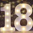 Pooqla Decorative LED Light Up Number Letters, White Plastic Marquee Lights Sign for 18th Birthday Party Wedding Decor, Battery Operated (18)